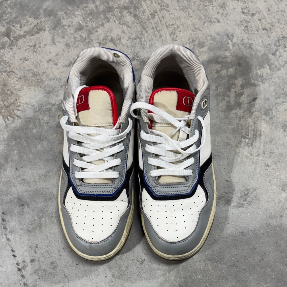 Dior White and Gray Sneakers with Blue and Red Details